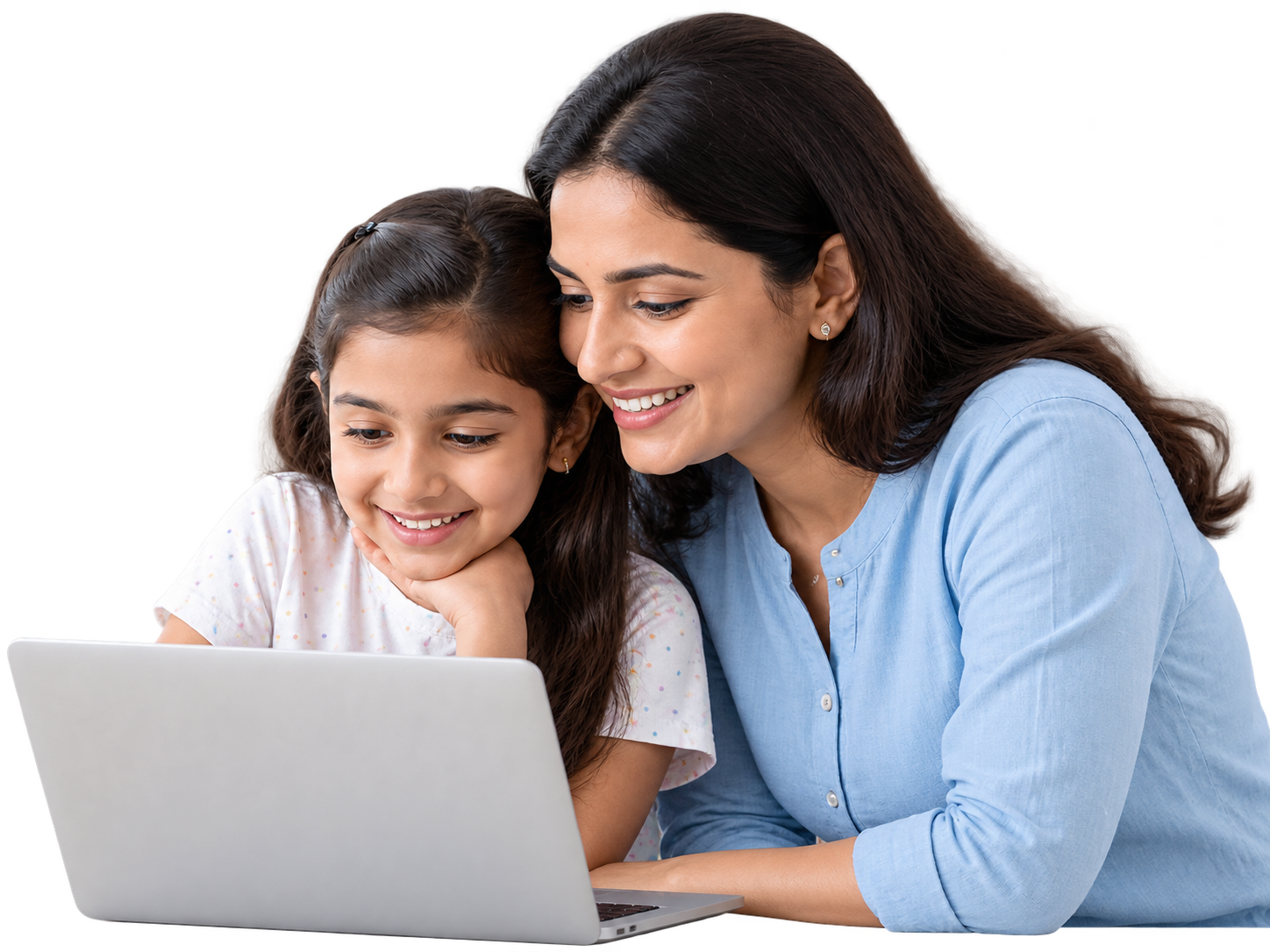 Parent and child researching schools together on a laptop